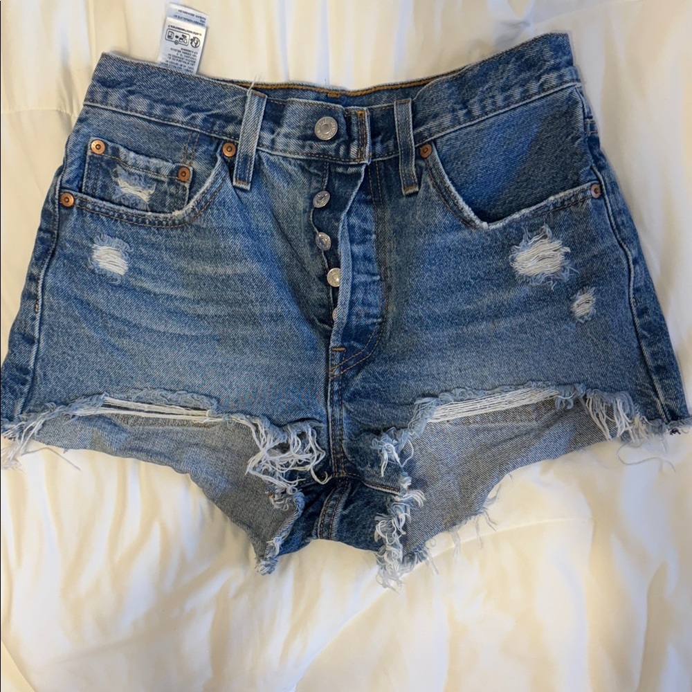 Levi's Blue Distressed Jean Shorts